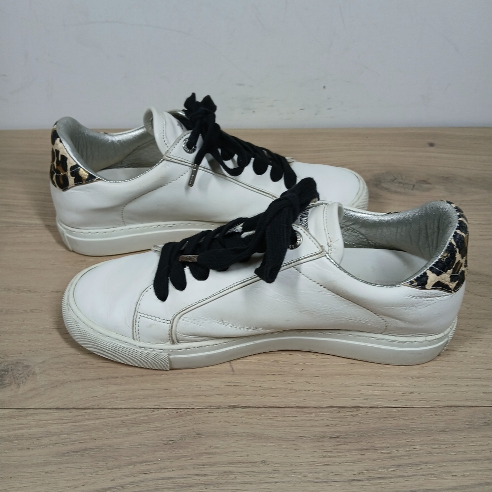 Zadig & Voltaire Paris White Leathe Leopard Print Low Top Sneakers 1597 - Picture 13 of 14